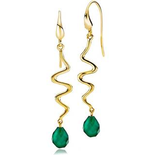 SANIYA - Earring shiny gold pl. recycled silver - green onyx