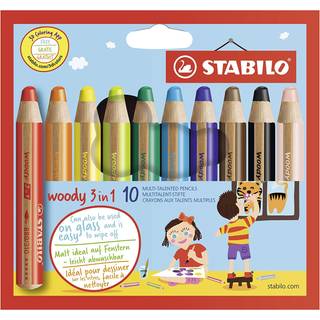 STABILO woody 3 in 1 sæt med 10 farver. 3 i 1 blyanten med farveblyant, vandfarve og vokskridt i samme blyant
