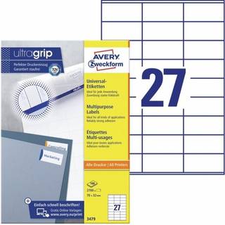 Avery 3479 hvide labels 27 pr. ark. 70x32 100ark