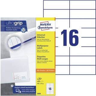 Avery 3484 hvide labels 16 pr. ark, 105x37 100ark