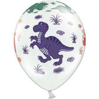6 stk. Balloner Dinosaurer pastel hvid – femfarvet tryk 30 cm festdekoration til børnefest