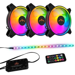 DUTZO RGB Kit 3 - 3x RGB blæsere + 1x LED strip + fjernbetjening & controller - 120mm - Sort med RGB LED lys - 24 dBA