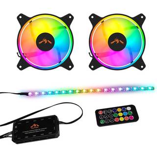 DUTZO RGB Kit 2 - 2x RGB blæsere + 1x LED strip + fjernbetjening & controller - 120mm - Sort med RGB LED lys - 24 dBA