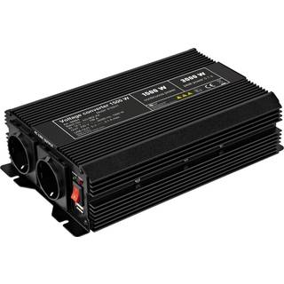 Goobay 12V - 230V~ Power inverter, Schuko + USB, 1500W, sort | PRIS-MATCH