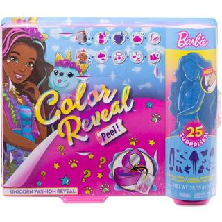 Barbie Color Reveal Peel Unicorn Fashion Reveal Doll Set med 25 overraskelser inklusive lyser?d Peel -able Doll & Pet & 16 Mystery Poss med t?j o