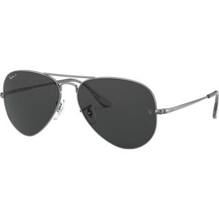 Ray - Ban Unisex RB3689 AVIATOR METAL II 004/48 Solbriller Metal Grå Sort Pilot Polariseret
