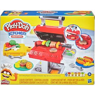Play-Doh Kitchen Creations Grill 'n Stamp Legetøjsæt til børn 3+ - 6 giftfri farver, 7 BBQ-tilbehør, Stempelgrill med blækpad