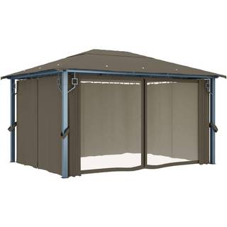 pavillon med gardin 400x300 cm aluminium gråbrun