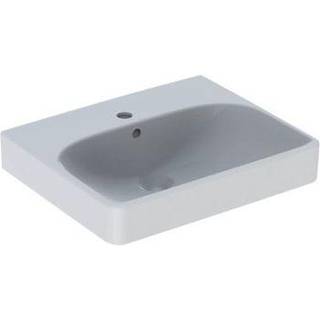 Geberit Smyle Square håndvask: Hvid, B=50cm, H=16cm, T=41cm, Hanehul=Midtpå, Overløb=Synlig