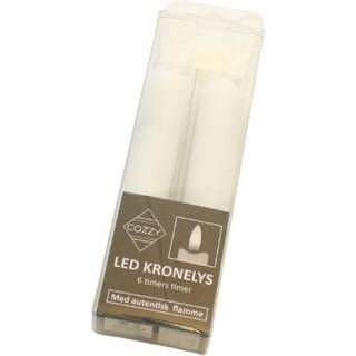 Cozzy kronelys, 3D flamme, 15 cm, hvid, 2 stk. m. timer