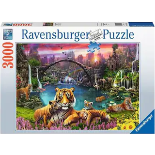 Ravensburger - Tigers in Paradise - 3000 Piece Jigsaw Puzzle - Fantastisk vackert livlig skildring av tigrar vid solnedgången - rambar - premiumk