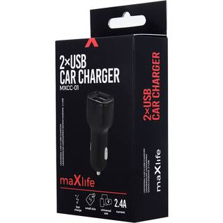 Maxlife biloplader 2x USB-A 2.4A - Sort