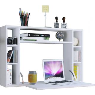 Wandila skrivebord, laptopbord væghængt skriveplade og 7 rum, sort.