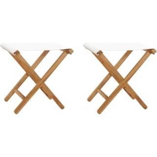 Foldestole Massivt Teaktræ Og Stof - Cremefarvet