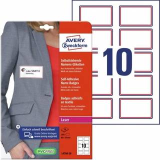 Avery L4786-20 Selvklæbende navneskilte silk, RØD ramme 10 pr. ark 80 x 50 20 ark