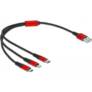 Delock 3-i-1 USB-C til Lightning/Micro USB/USB-C opladningskabel, 1m - Sort/rød