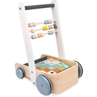 Janod Sweet Cocoon ABC Block Cart Push Toy med 20 ABC -blokke - Alder 1+ - J04408