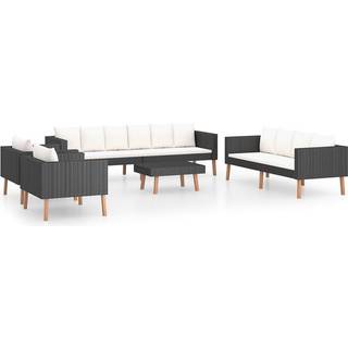 loungesæt til haven 5 dele med hynder polyrattan sort