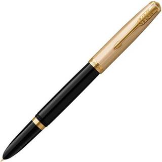 Parker 51-fyldepen | deluxe-sort cylinder med detaljer i guld | fin 18k guldspids med sort blækpatron | gaveæske