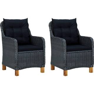 Havestole Med Hynder Polyrattan Mørkegrå - Med sidde- og ryghynde