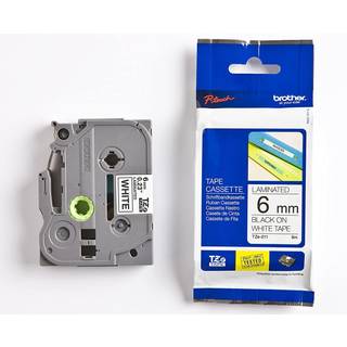 Sort tekst / hvid tape - 6mm x 8m - Original TZe-211 Brother tape