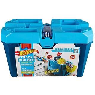 Hot Wheels Track Builder Crash Box: 18-delt stunt-sæt med 3 kras-komponenter, 4+ konfigurationer, kan tilsluttes andre sæt, inkluderer en 1:64 bil