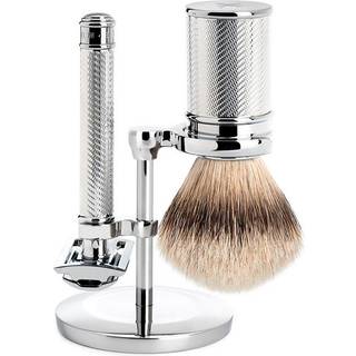 Mühle Barbersæt M. DE-skraber, Silvertip Badger + Holder (Sølv)