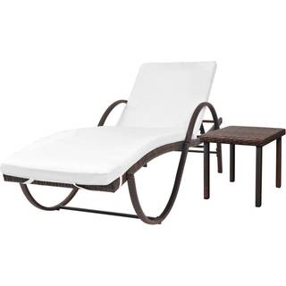 Liggestol Med Hynde & Bord Polyrattan - Brun