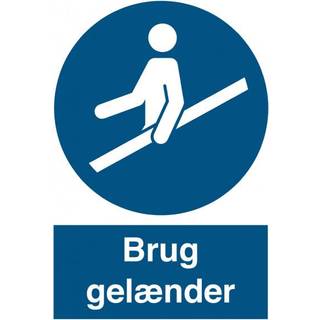 Påbudsskilt - Brug gelænder - Refleks alu - (A4) 297 x 210 mm