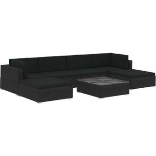 Haveloungesæt 7 Dele Med Hynder Polyrattan - Sort