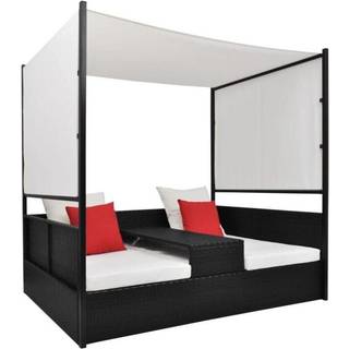 solseng med baldakin sort 190 x 130 cm polyrattan