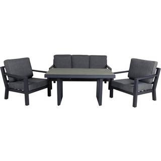 Venture Design Barcelona sofagruppe Sort med grå hynde 3-personers sofa, 2 lænestole & bord 140x75 cm