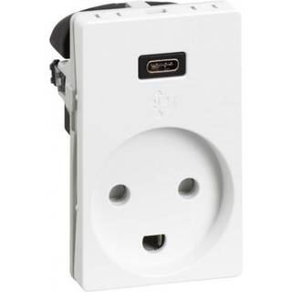 LK stikkontakt med jord og 5V USB C lader 1½ modul 13A, hvid