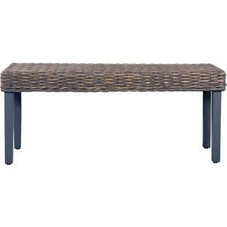 bænk 110 cm naturlig kubu-rattan massivt mahognitræ sort