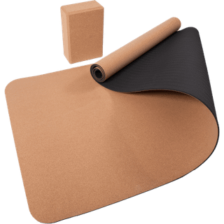 Yogamåtte i kork og TPE 2 lag - 5 mm tykkelse. 183 cm lang og 61 cm bred.