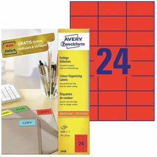 Avery 3448 Universale Labels-Etiketter, RØDE 70x37 24 pr.ark 100ark
