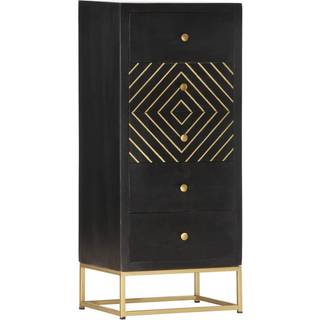 Skuffeskab 45X30X105 Cm Massivt Mangotræ Sort Og Guldfarvet