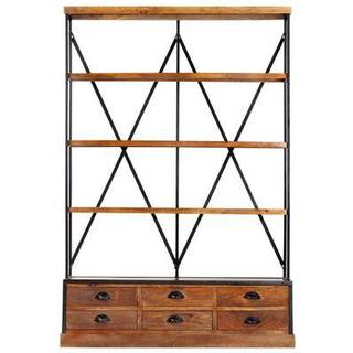 Bogreol I 4 Niveauer 6 Skuffer 122X36X181 Cm Massivt Mangotræ