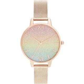 Olivia Burton Rainbow Glitter Dial Rose Gold Mesh Watch - Rose Gold - Multi-colour