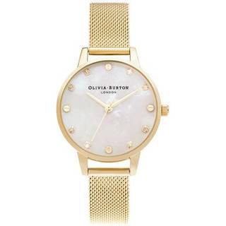 Olivia Burton Mother Of Pearl Pale Gold Mesh Watch