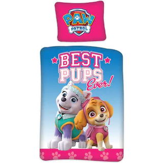 Lyserødt junior Sengetøj 100x140 cm - Paw Patrol sengesæt med Everest og Skye - 2 i 1 design - 100% bomuld