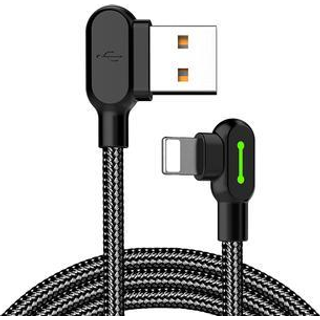 Mcdodo CA-4679 Vinklet Lightning (Ikke-MFI'er) til vinklet USB A-kabel til synkronisering og hurtig opladning, LED, sort, 3m