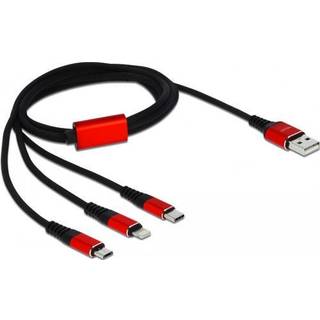 Delock 3-i-1 USB-A til Lightning/Micro USB/USB-C opladningskabel, 1m - Sort/rød