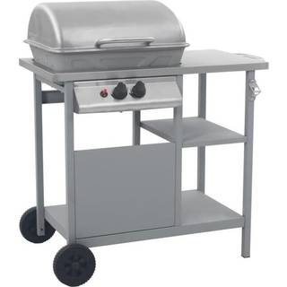 gasgrill med 3-lags sidebord sort og sølvfarvet
