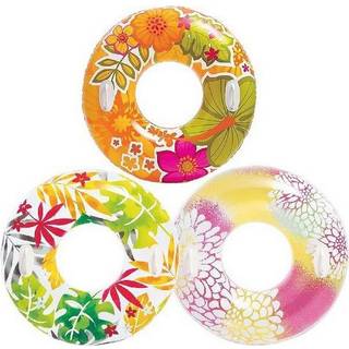 Intex Lush Tropical Transparent Tube - badering med håndtag - farverige fjer
