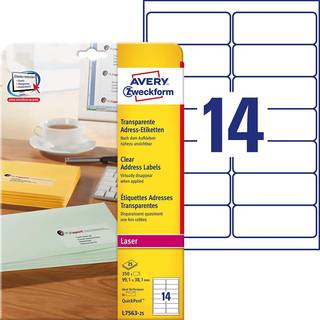 Avery L7563-25 klare Adresse etiketter 14 pr. ark 99.1 x 38.1 25 ark