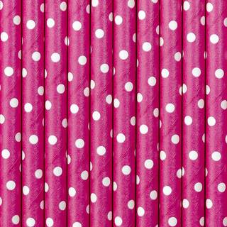 10 stk Papirsugerør Dots fuschia - hvid