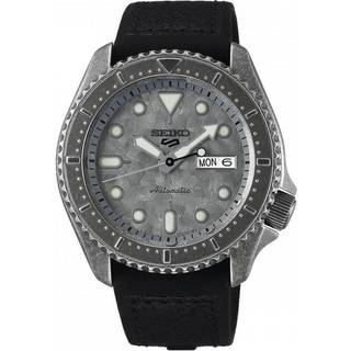 Seiko 5 Sports Silver Dial Black Leather Strap Men's Watch SRPE79K1