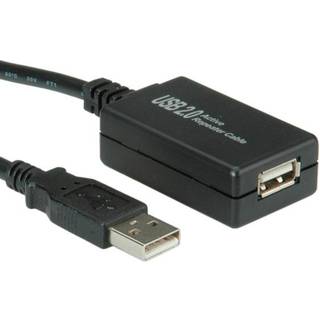 VALUE USB 2.0 aktivt forlængerkabel, 12m, Sort, USB-A: Han - USB-A: Hun