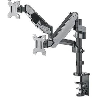 Manhattan TV & Monitor Mount, Desk, Full Motion (Gas Spring), 2 screens, Screen Sizes  10-27, Black, Clamp or Grommet Assembly, Dual Screen, VESA 75x75 to 100x100mm, Max 8kg (each), Lifetime Warranty Monteringssæt 2 LCD displays 17-32